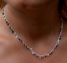 Natural Multi stone necklace, 925 Sterling silver Necklace for women